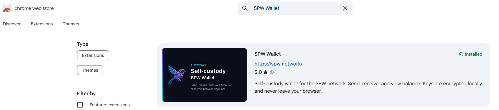 SPW Wallet on Chrome Web Store